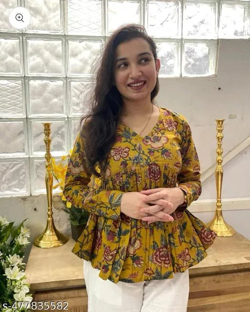 Mustard Floral Empire Top | Stylish Women's Daily Wear