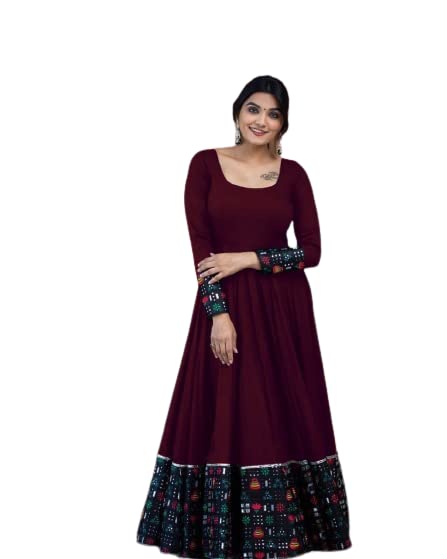Women's Maroon Rayon Full Sleeve Maxi Gown | Casual & Festive Wear