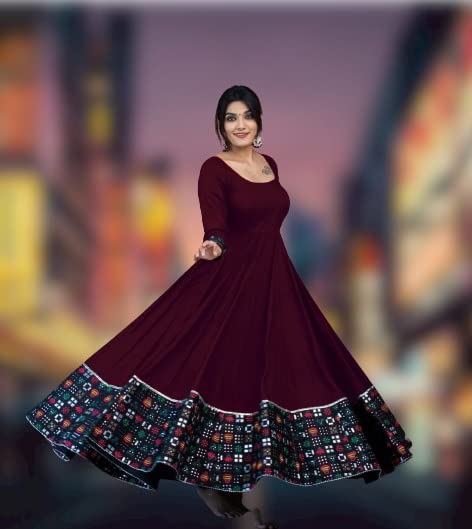 Women's Maroon Rayon Full Sleeve Maxi Gown | Casual & Festive Wear