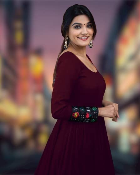 Women's Maroon Rayon Full Sleeve Maxi Gown | Casual & Festive Wear