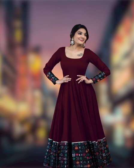 Women's Maroon Rayon Full Sleeve Maxi Gown | Casual & Festive Wear