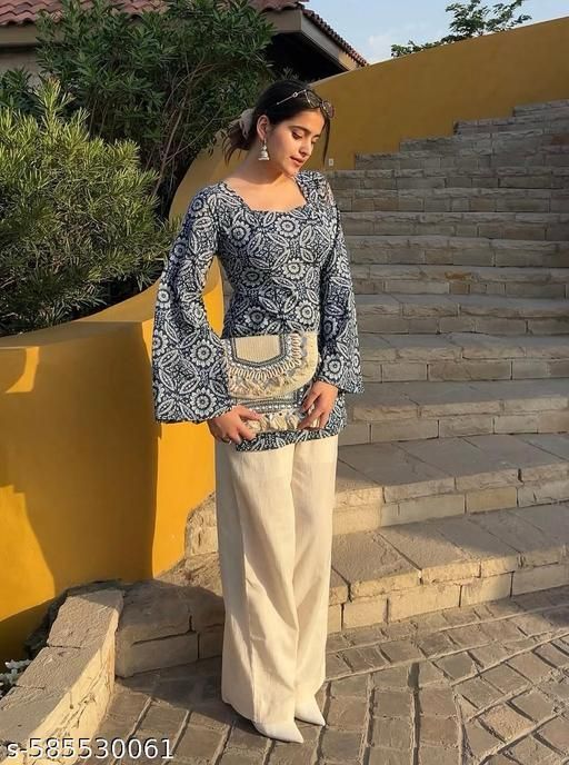 Black Printed Kurti | Square Neck Bell Sleeves | Women & Girls