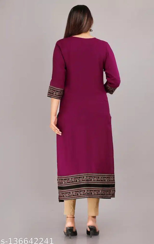 Purple Rayon Embroidered Kurti | Women's Ethnic Wear | All Sizes