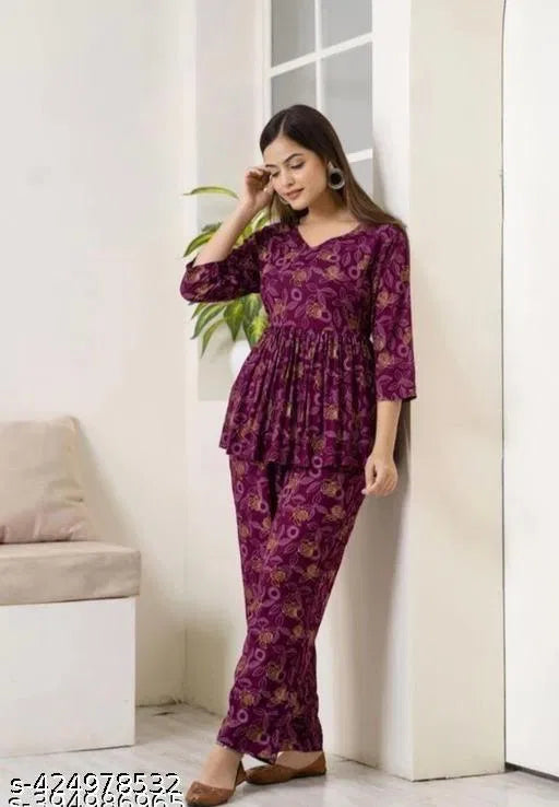 Purple Printed Co-Ord Set | Trendy Women's Casual Outfit