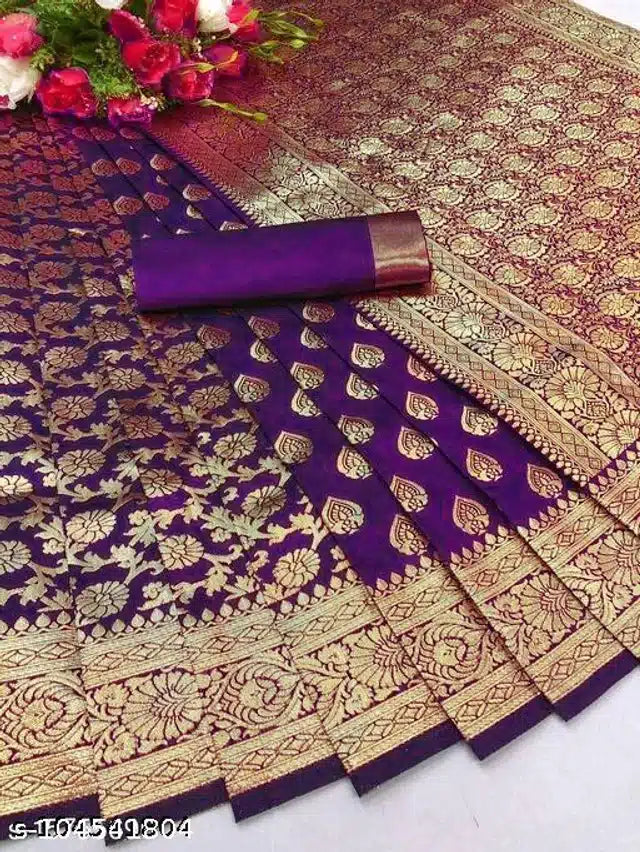 Women's Banarasi Silk Saree with Blouse | Red, Pink, Purple & Yellow | 5.5m