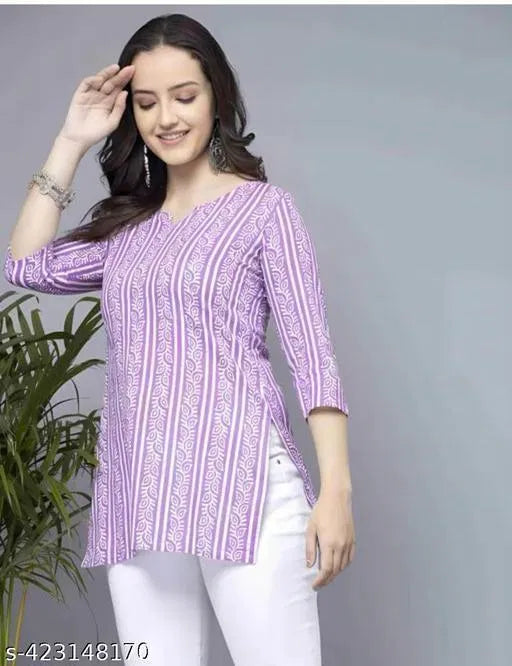 Lavender Short Kurti | Stylish Women's Cotton Ethnic Wear