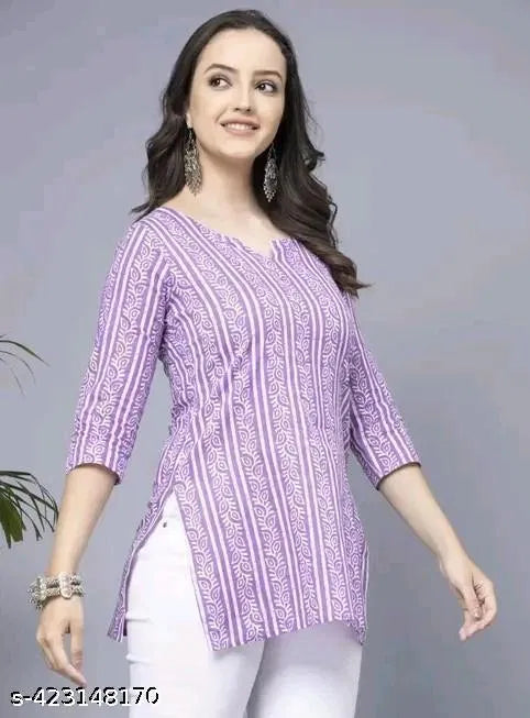 Lavender Short Kurti | Stylish Women's Cotton Ethnic Wear