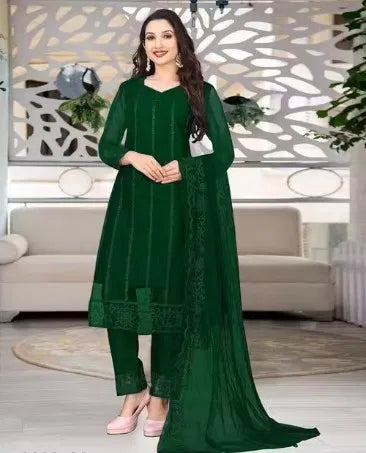 Premium green rayon Kurti set with intricate ethnic design, elegant and comfortable look