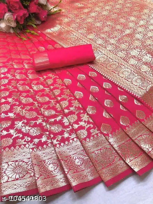 Women's Banarasi Silk Saree with Blouse | Red, Pink, Purple & Yellow | 5.5m