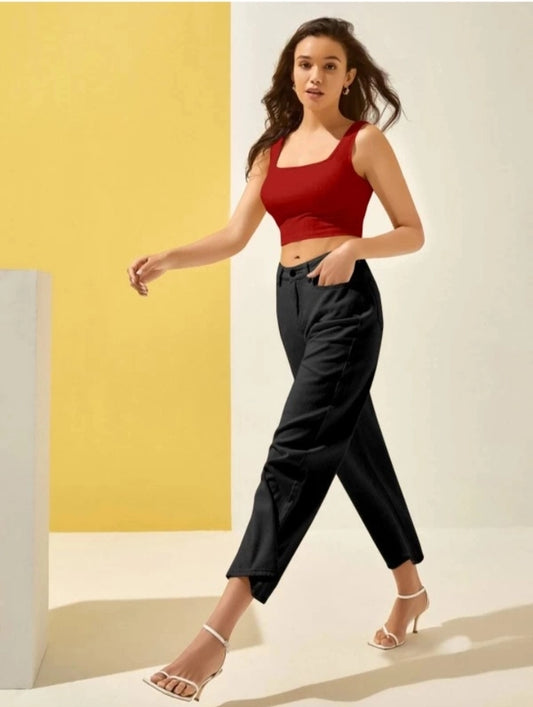 Maroon Solid Cotton Blend Top | Stylish Women's Casual Wear