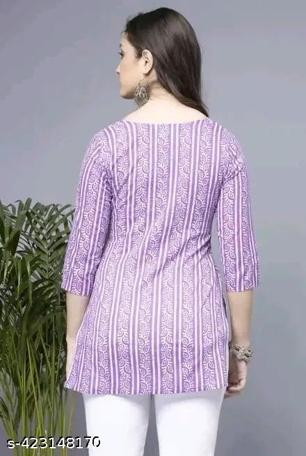 Lavender Short Kurti | Stylish Women's Cotton Ethnic Wear