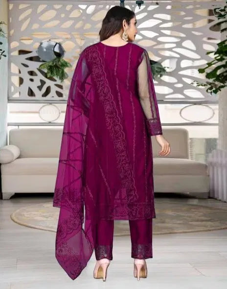 Premium maroon rayon Kurti set with sheer dupatta and traditional ethnic embroidery