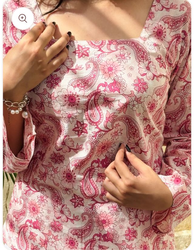 Pink & White Rayon Short Kurti | Square Neck Flared Sleeves | Women & Girls