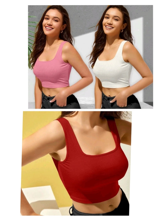 Multicolor Solid Cotton Blend Top | Pack of 3 | Women's Casual Wear
