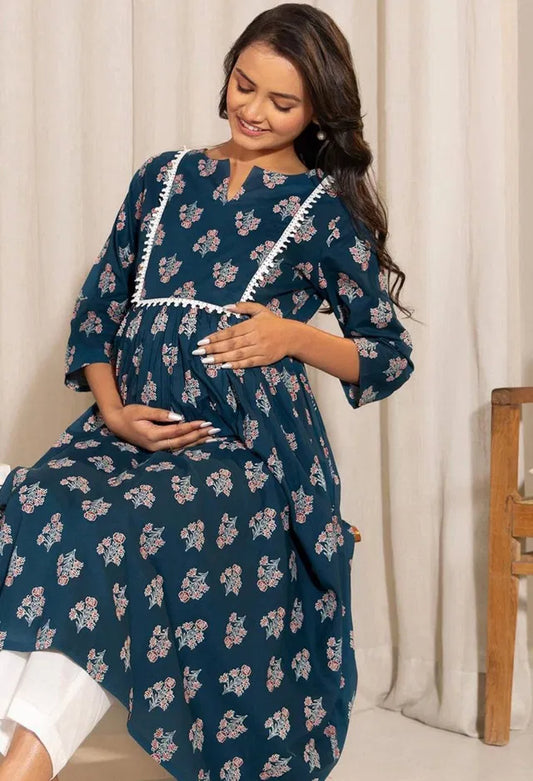 Teal Floral A-Line Flared Kurta | Premium Women's Ethnic Wear