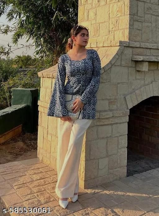 Black Printed Kurti | Square Neck Bell Sleeves | Women & Girls