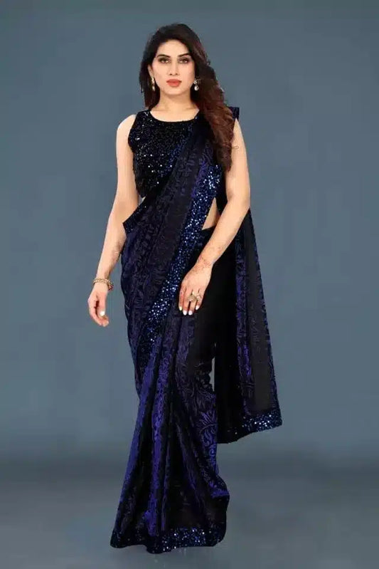 Women's Lycra Sequence Saree | Navy Blue, Maroon, Purple & Green | 5.5m + Blouse