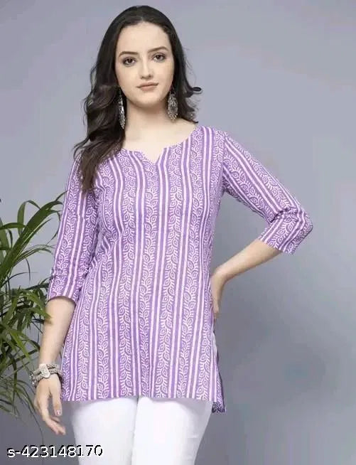 Lavender Short Kurti | Stylish Women's Cotton Ethnic Wear