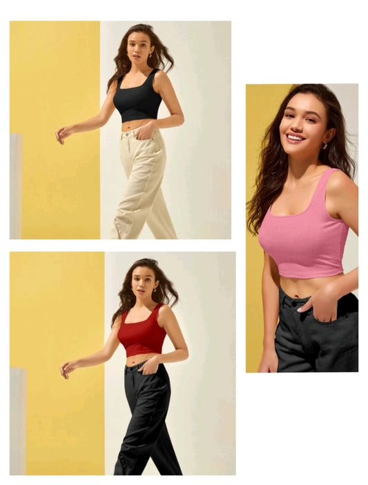 Multicolor Solid Cotton Blend Top | Pack of 3 | Women's Casual Wear - Set B