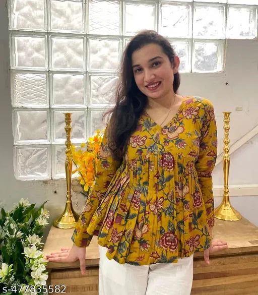 Mustard Floral Empire Top | Stylish Women's Daily Wear