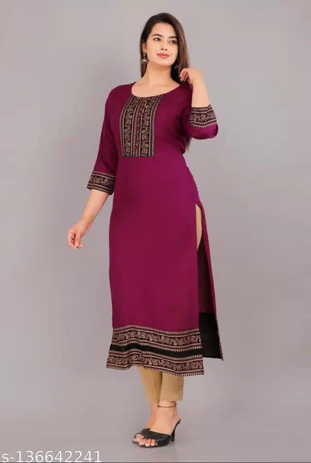 Purple Rayon Embroidered Kurti | Women's Ethnic Wear | All Sizes