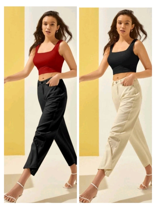 Maroon & Black Solid Cotton Blend Top | Pack of 2 | Women's Casual Wear