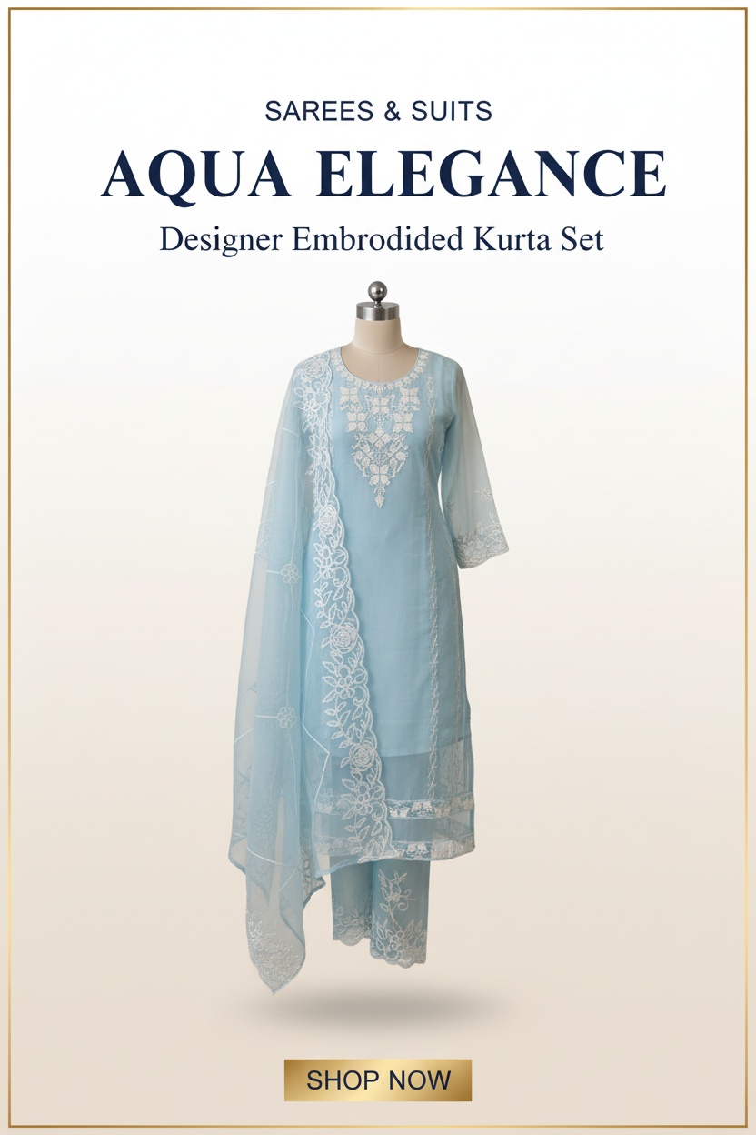 Aqua Blue Designer Kurta Set - Product Banner