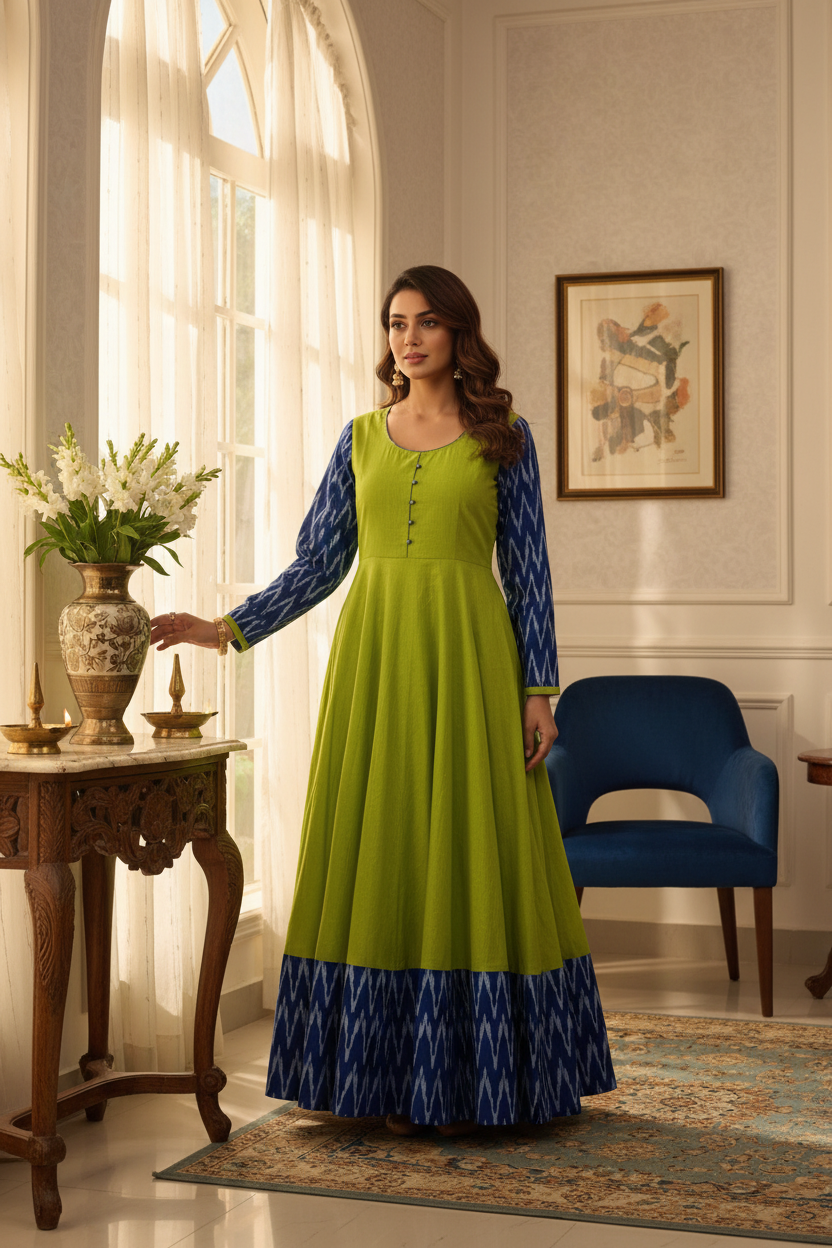Women Cotton Gown Green - Lifestyle