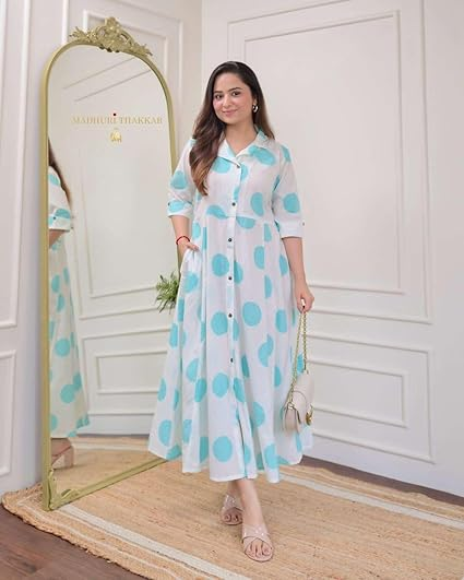 Women's Cotton Polka Dot Printed A-Line Kurti