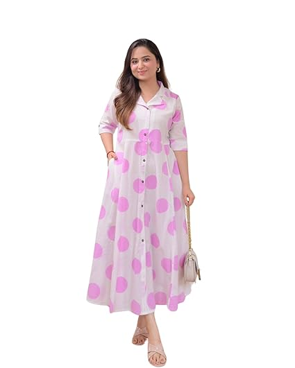 Women's Cotton Polka Dot Printed A-Line Kurti