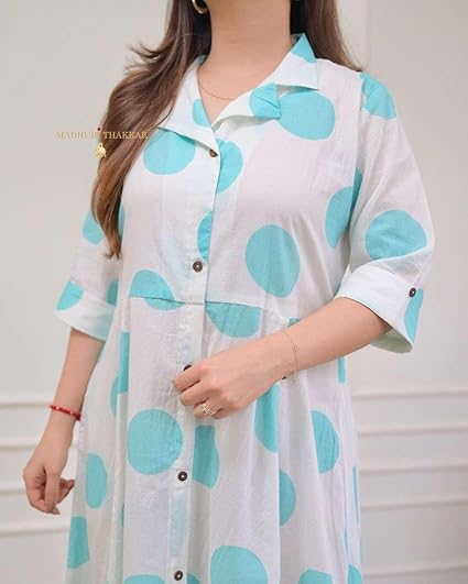Women's Cotton Polka Dot Printed A-Line Kurti