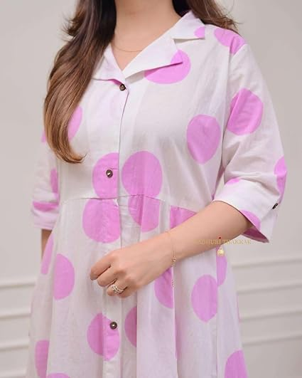 Women's Cotton Polka Dot Printed A-Line Kurti